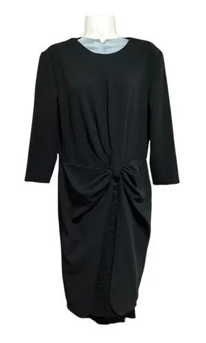 Black Cocktail Dress Satin Bow Waist Lace Inset 3/4‎ Sleeve Elegant Evening thumbnail 1