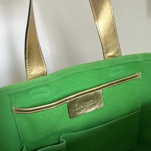 Lauren Ralph Lauren Green and Gold Summer Canvas Tote thumbnail 7
