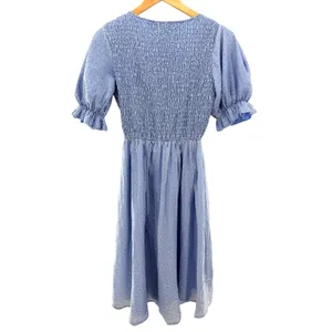 JessaKae Light Blue Smocked Puff‎ Sleeve Floral Swiss Dot Midi Dress Small thumbnail 7
