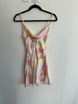 Olia Orange Pink Yellow Swirl Cowl Neck Satin Mini Dress Size XS thumbnail 4
