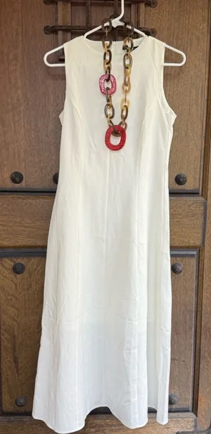 Zara Off White Sleeveless Midi Dress Size L thumbnail 1