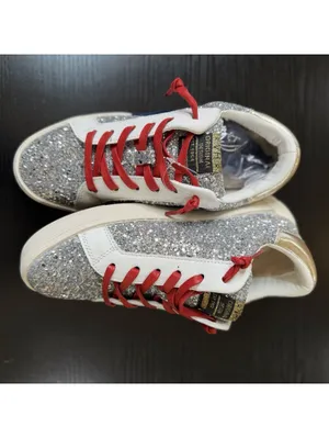 Size 6.5 Women’s Vintage Havana Silver Glitter Gray Star Red Laces Sneakers thumbnail 8