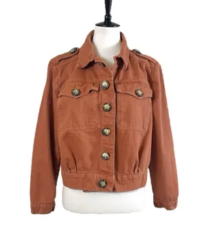 Free People Denim Jean Jacket Button Front Terracotta Orange Women’s Size Medium thumbnail 1