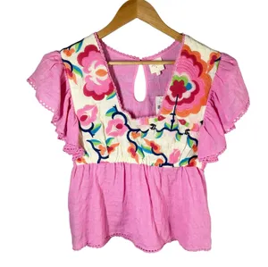 Anthropologie Plenty by Tracy Reese Embroidered Babydoll Blouse Large thumbnail 1
