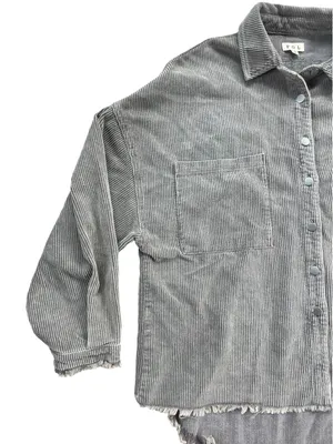 POL Gray Corduroy Button-Down Shirt with Shirttail Hem thumbnail 3