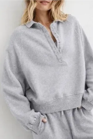 Aerie Oh Snap! Quarter-Snap Sweatshirt in Heather Gray - Size Large thumbnail 1