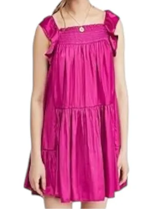 Free People Women’s XS Fuchsia Pink Want Your Love Ruffled Hems Tie Back Dress thumbnail 2