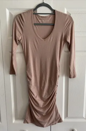 Beyond Yoga Ruched Side Bodycon Dress Womens XS Pink Pima Cotton V-Neck Mini thumbnail 1