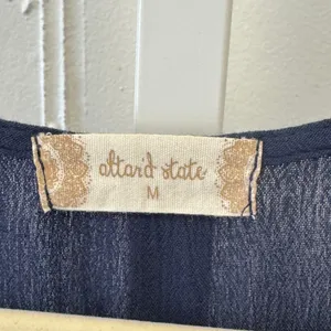 Altar'd‎ State Navy Blue Flutter Sleeve Smocked Waist Tiered Ruffle Mini Dress M thumbnail 6