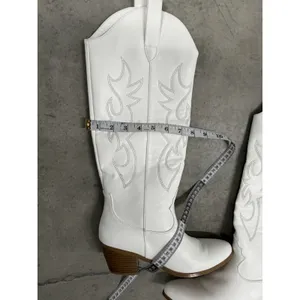 Women's White Western Cowboy Cowgirl Knee-High Boots Pointed Toe Embroidered - 9 thumbnail 4