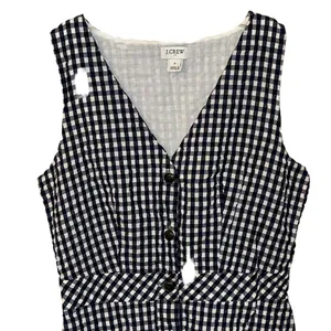 J. Crew Factory V Neck Button Front Navy Gingham Sleeveless Dress 0‎ Lined thumbnail 2