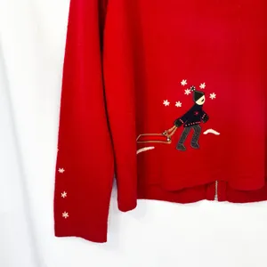 Jones NY Small Chrismtas Sweater Wool Cardigan Novelty Holiday Ugly‎ Red 1705 thumbnail 11