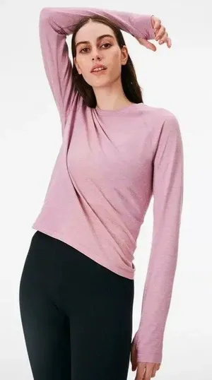 Outdoor Voices Seamless Long Sleeve Athletic Top SeamlessPique Pink Lightweight thumbnail 1