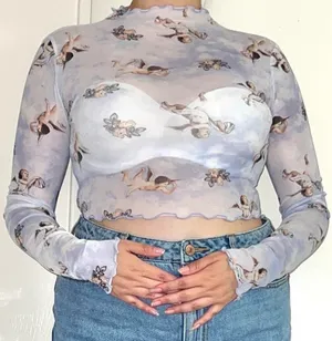 Blue mesh angel crop top. thumbnail 1