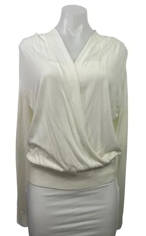Banana Republic White Long Sleeve V Neck Faux Wrap Surplice Blouse Top Size L thumbnail 1