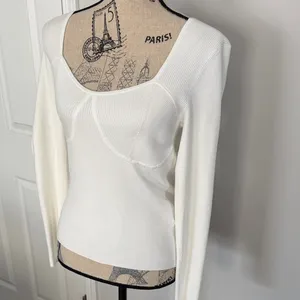 Madewell White Wide Rib Long Sleeve Sweetheart Sweater Top Size-L thumbnail 2