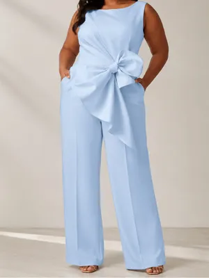 Fehaute Light Blue Bow Wide Leg Formal Sleeveless Boat Neck Pantsuit Jumpsuit thumbnail 10