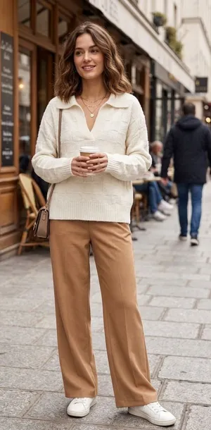 Weekend LA Box Weave Knit Cream Collared Sweater Cozy Soft Medium thumbnail 1