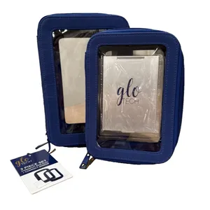 Glo Tech Cosmetic Set 2 Bags + Mirror Gr8 Mah Jongg Tile Bag Blue NEW Fast Ship thumbnail 1