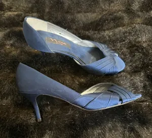 Nina Navy Blue Satin Peep Toe Heels Mid Heel Dress Shoes Size 6.5 wedding thumbnail 1