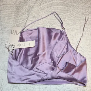 Zara lilac satin halter crop top thumbnail 4