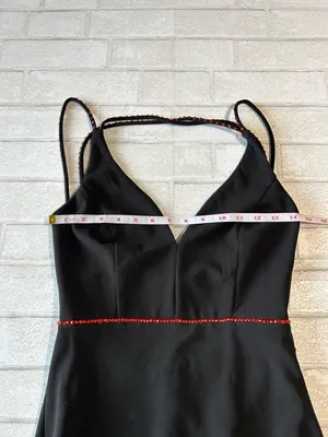 Lulu's Black V-Neck Evening Gown with Subtle Red Trim thumbnail 7