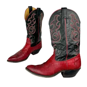 Vtg Nocona Red Black Lizard Leather Westerm Cowgirl Boots Sz 7B thumbnail 3