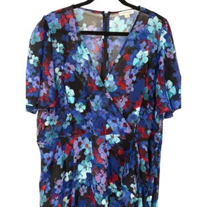 Calvin Klein Women's Floral Chiffon Faux Wrap Flutter Sleeve Dress Blue Size 18W thumbnail 5