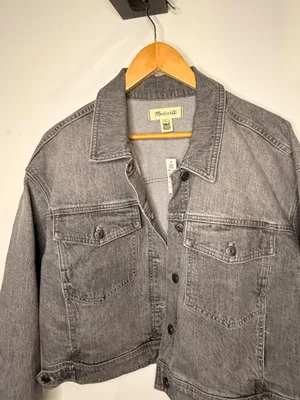 Madewell Denim Clean Crop Oversized Jeans Jacket Gray - NWT thumbnail 5