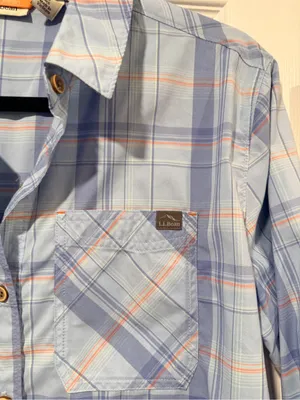 L.L. Bean Size S Blue Plaid Lightweight Button Up Hiking Camp Fish Outdoor Shirt thumbnail 5