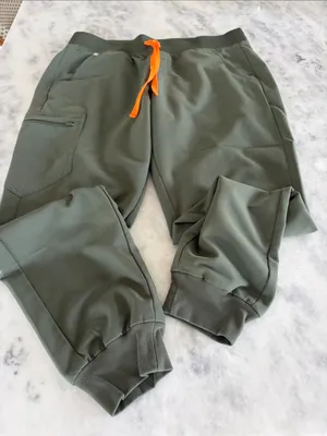 Figs Olive Green Jogger Pants with Orange Drawstring thumbnail 1
