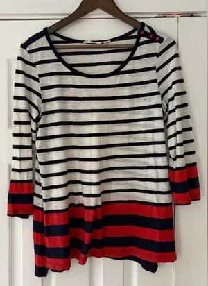 Pilcro Anthropology Striped Navy‎ and Red 3/4 Sleeve Top Size Medium EUC thumbnail 1