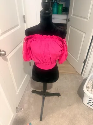 Kit kat Women's Off Shoulder Ruffle Trim Ruched Short Sleeve Blouse Crop Top, ho thumbnail 2