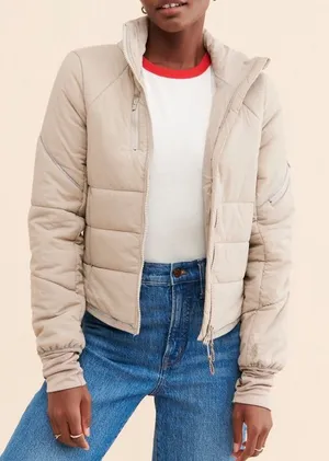 Free People FP Movement Gathering Storm Run Beige Puffer Jacket Size XS thumbnail 1