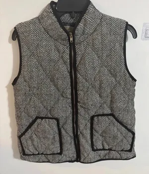 Vintage 90s Herringbone Quilted Puffer Vest - Black & White Tweed - Size S thumbnail 1