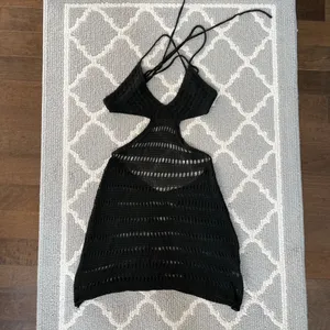 Shein black crochet cut out cover up backless knit mini dress thumbnail 3