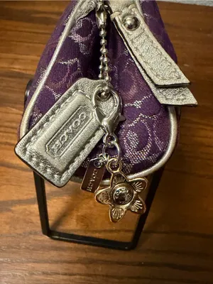 coach Purple Jacquard Cosmetic Case with Metallic Accents Coach charm added thumbnail 12