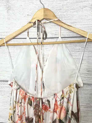 L'ATISTE Cream Floral Satin Halter Maxi Dress with Slit Size Large thumbnail 6