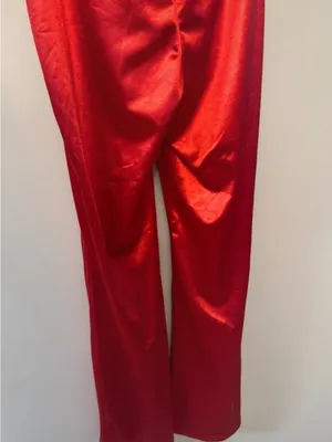 Strapless Red Satin Wide-Leg Jumpsuit thumbnail 3