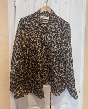REBECCA MINKOFF Shirt Blouse Womens Size 3X Leopard Print Satin Button Up thumbnail 1