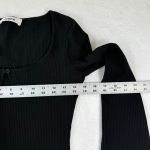 Reformation‎ Jeans Womens Black Ribbed Keyhole Bell Sleeve Mini Dress Size S USA thumbnail 3