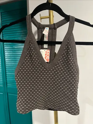 Free People NWT FP MOVEMENT All Clear V-Neck Jacquard Tank / Chocolate thumbnail 6