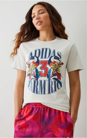 Adidas x Farm Rio Graphic T-Shirt, Women's Size M, NWT Talc Dark Marine thumbnail 1