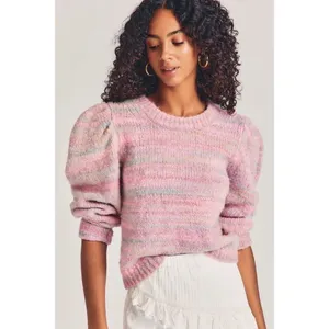 LoveShackFancy‎ Sweater Aquarius Pullover Puffed Shoulders Pink Cloud XL EUC thumbnail 7