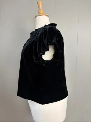 Free People Black Velvet Puff Sleeve Top XL Romantic Goth Boho thumbnail 2