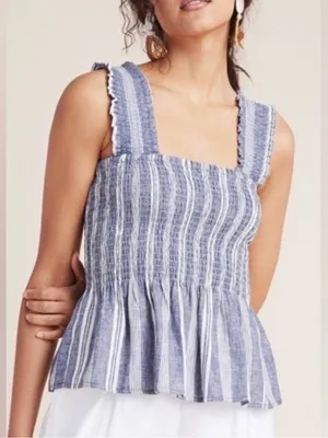 Anthropologie Schuyler smocked peplum blouse tank top thumbnail 2