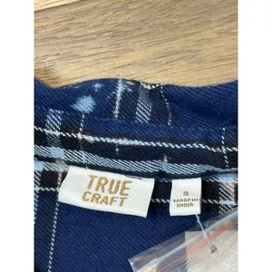 True Craft Plaid Button Down Shirt Dress Size S Navy Cotton thumbnail 6