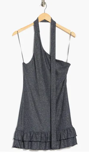 Le Lis Collection Navy Shimmer One Shoulder Ruffle Mini Dress Size S thumbnail 11