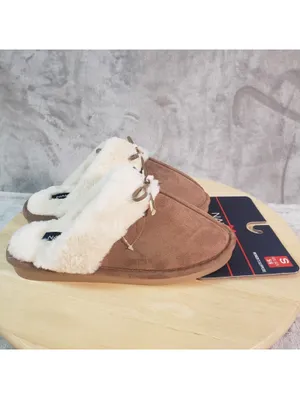 Nautica Women's Slip-On Slippers Brown Faux Fur Lined Bow Accent Size 5/6 thumbnail 4