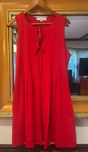 NWT Loft Red Tie Front Swing Dress - Size L thumbnail 1